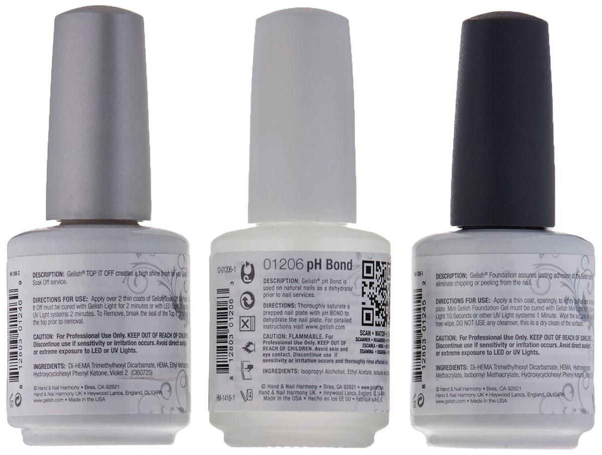 Gelish Terrific Trio Essentials 15 Milliliter Basic Care Soak off Manicure Gel Nail Polish Kit with Foundation, Ph Bond and Top It off Gel