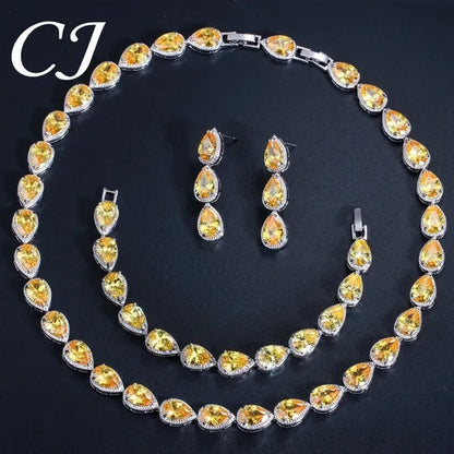 CANDICE Classic Zirconia Wedding Jewelry Sets For Bridal Luxury Teardrop CZ Stone White Gold Plated Party Chocker Necklace Earrings and Bracelet Set