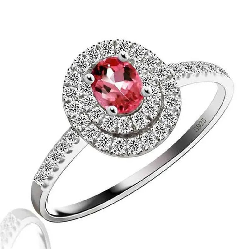 Majesty Diamonds MDS170141 0.37 CTW Oval PinK Tourmaline Double Halo Cocktail Ring in .925 Sterling Silver - Size 6