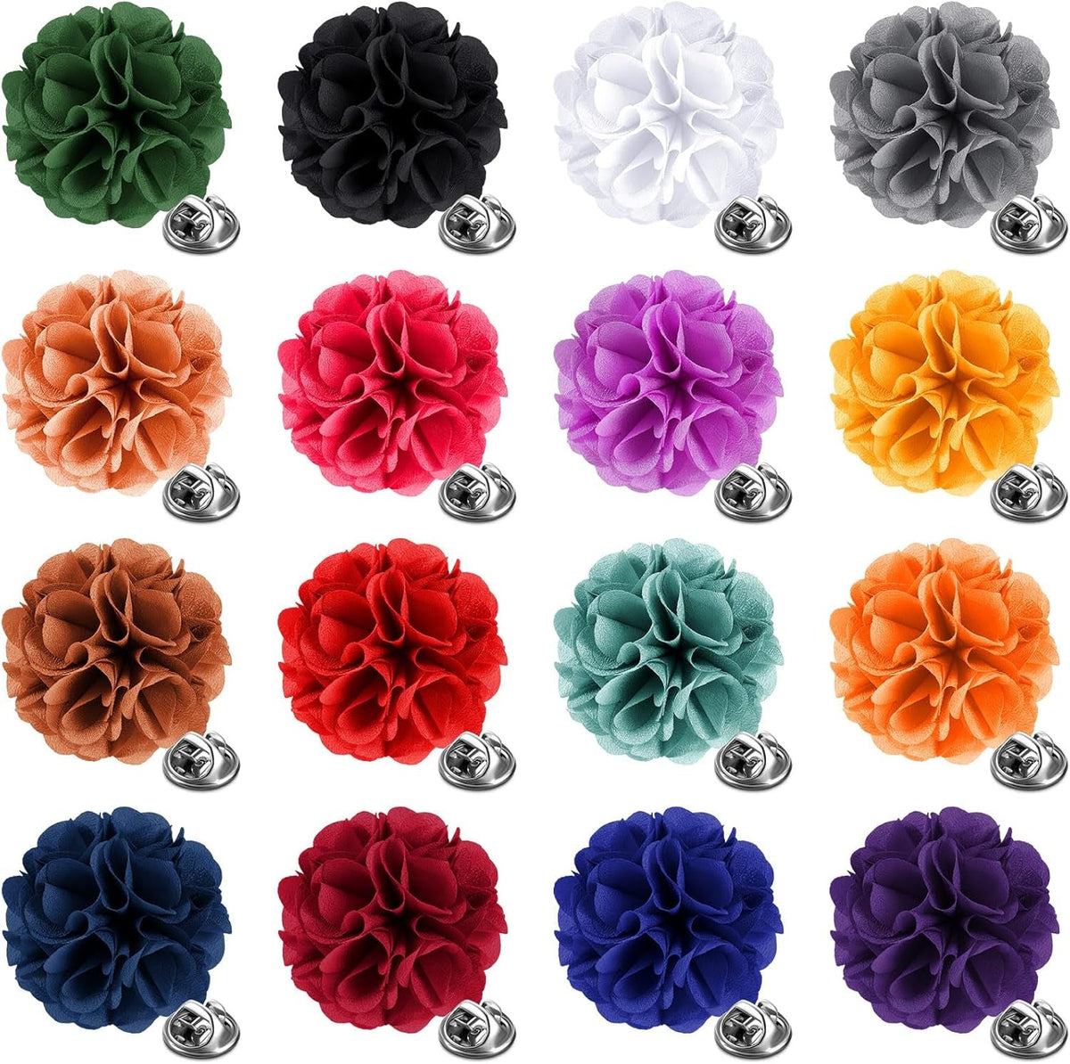 16 Pcs Lapel Flowers for Men Suits Flower Lapel Pins for Men Brooch Pins Handmade Satin Boutonniere
