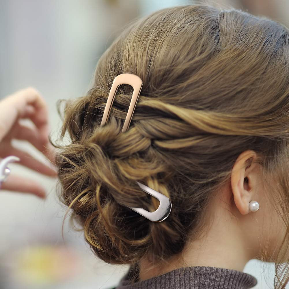 [2 Pack]  U-Shape Hairpins, Bride Hair Accessories Hair Pins Clip Vintage Hair Stick,Hairstyle Chignon for Women Girls-Silver