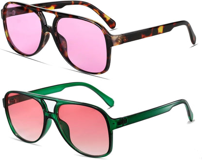 Vintage Retro 70S Sunglasses for Women Men Classic Large Square Aviator Trendy Glasses