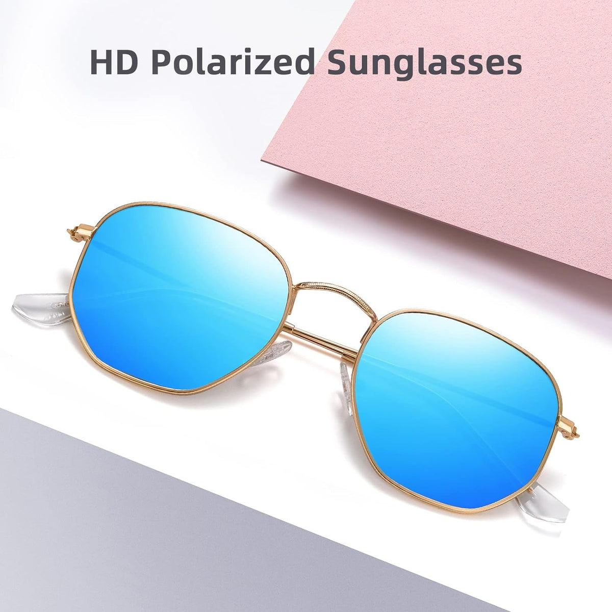 Polarized Hexagon Sunglasses for Women Men Polygon Square Sun Glasses UV400 Protection Metal Frame