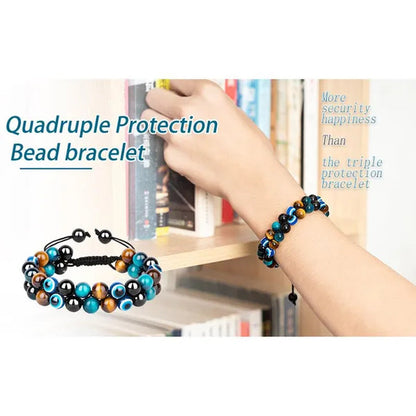 Tiger Eye Bracelet for Men Handmade Bracelets Quadruple Protection Obsidian Bead Bracelet 8mm Evil Eye Healing Beaded Bracelets for Women Good Luck Gifts