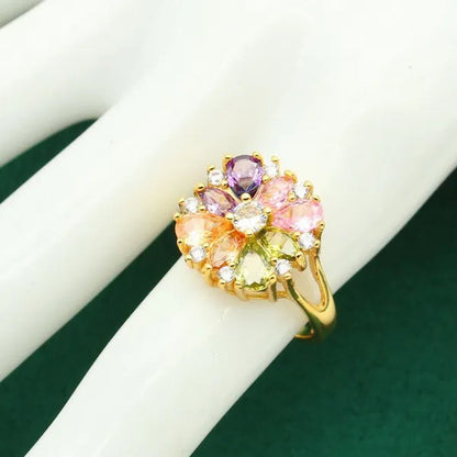Classic Gold Color Jewelry Sets for Women Wedding Multi Color Zircon Bracelet Earrings Necklace Pendant Ring 4PCS