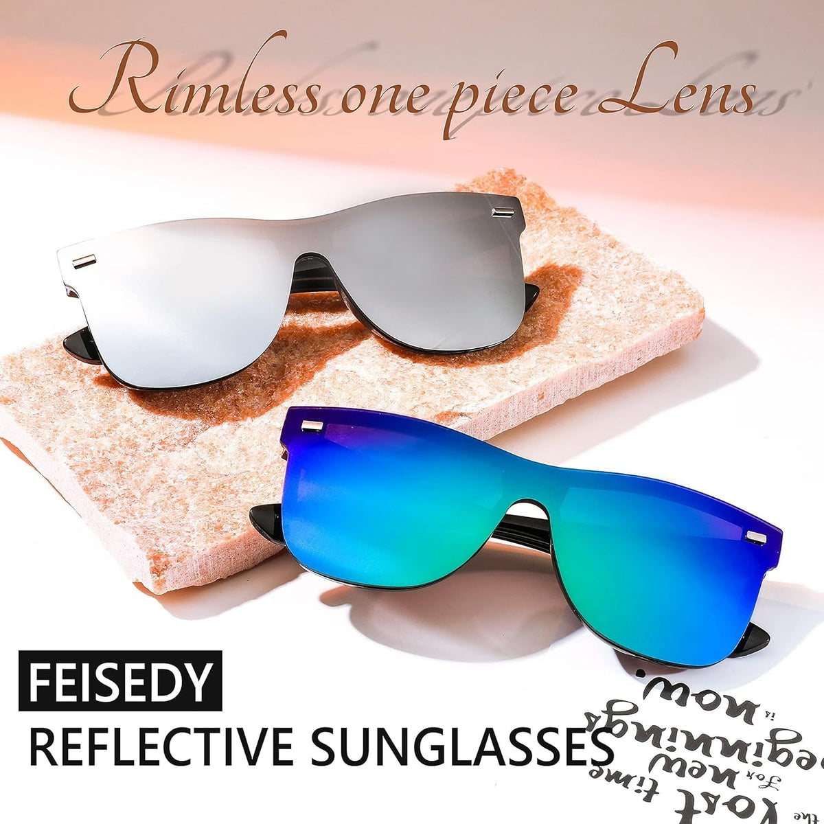 Sunglasses, Rimless Mirrored Sun Glasses with Reflective One-Piece Lens, B4114