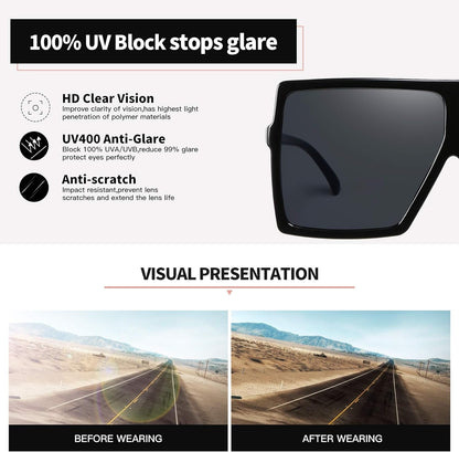 3 pieces Sunglasses for Women Men Large Frame Retro Square glasses