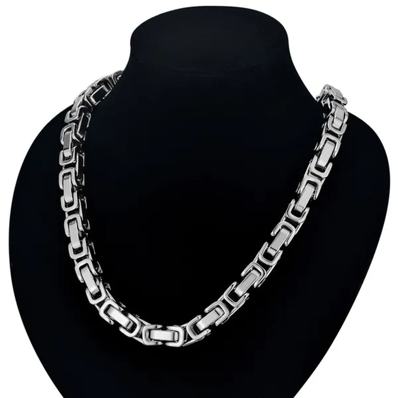Hip Hop Vintage Silver 18K Gold Plated Chunky Men Titanium Stainless Steel Byzantine Box Necklace Chain 827