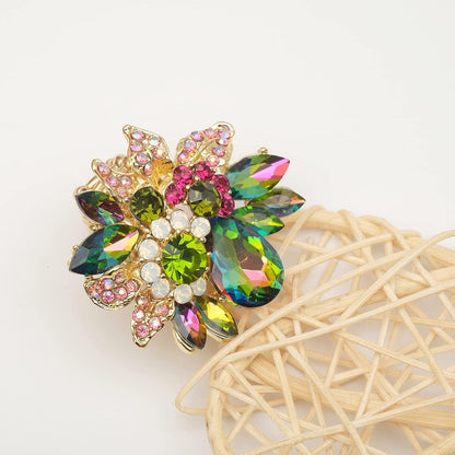 Luxury Women'S Austrian Crystal Leaves Flower Big Cocktail Statement Rings Stretch Adjustable Ring Jewelry Accessories