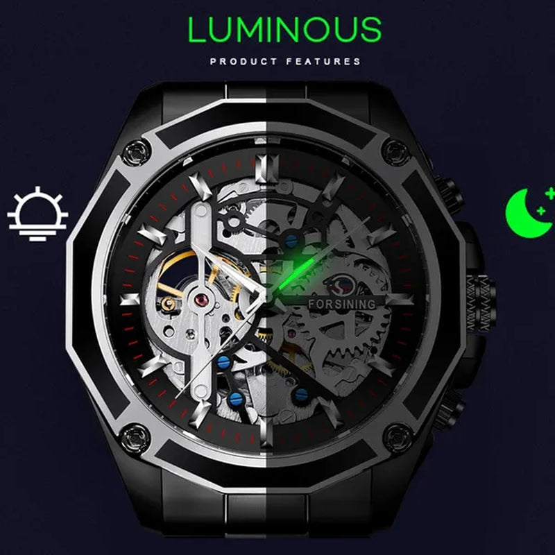 Top Forsining Mechanical Watches Automatic Men's Skeleton Waterproof Stainless Steel Watch Relogio Masculino