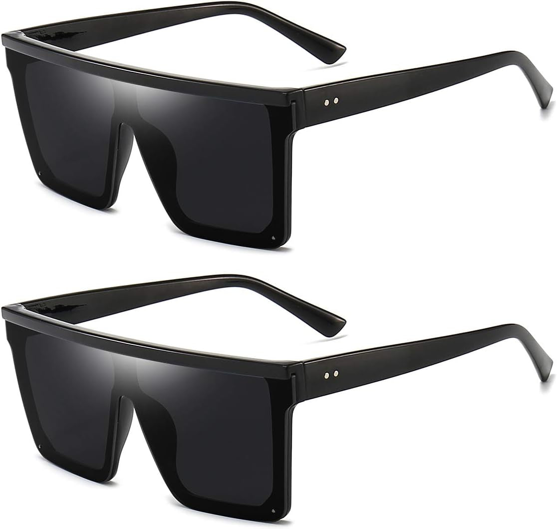 Square Oversized Sunglasses for Women Men Fashion Flat Top Big Black Frame Shades