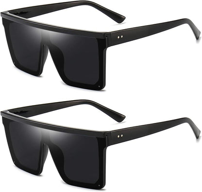 Square Oversized Sunglasses for Women Men Fashion Flat Top Big Black Frame Shades
