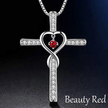 Infinity Love God We Trust Christian Cross Birthstone Diamond Rhinestone Pendant Necklace Birthday Gifts Jewelry For Women Christmas Girls