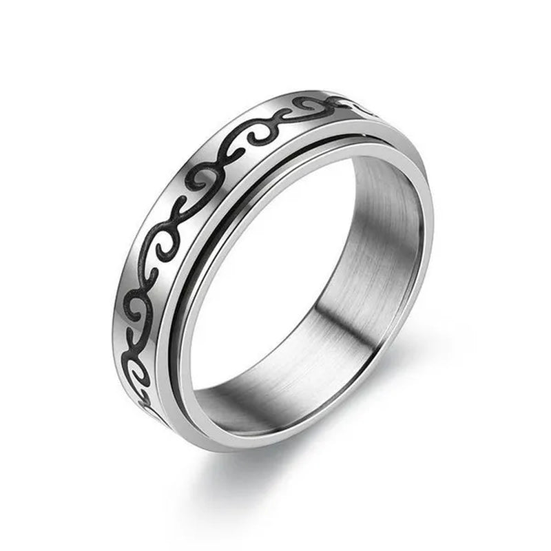 Couple Rings Rotatable Fidget Rings Stainless Steel Sun Moon Star Dot Waves Cat Pattern Spinner Ring Jewelry Gift for Women Men Boyfriend Girlfriend