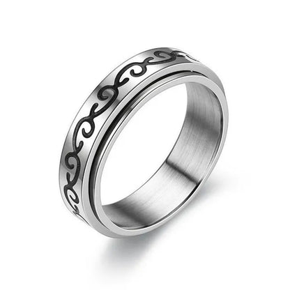Couple Rings Rotatable Fidget Rings Stainless Steel Sun Moon Star Dot Waves Cat Pattern Spinner Ring Jewelry Gift for Women Men Boyfriend Girlfriend