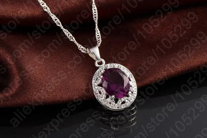 Amethyst Crystal Pendant Necklace Earrings Ring Cubic Zircon Trendy Party 925 Sterling Silver Jewelry Sets Women New Design