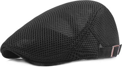 Mens Breathable Mesh Summer Hat Adjustable Newsboy Beret Ivy Cap Cabbie Flat Cap