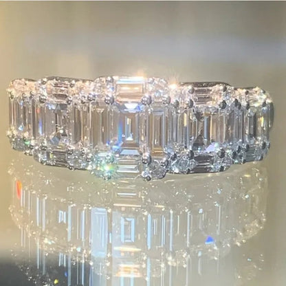 925 Sterling Silver Claw Setting Square Cut AAA Zircon and Diamond Rings for Women Engagement Party Fashion Accessories