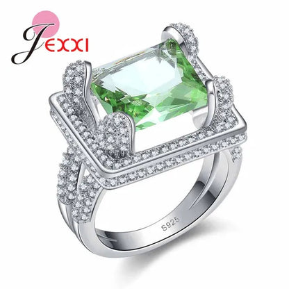Green 925 Sterling Silver Rings for Women Ring with Crystal for Lovers Wedding Jewelry Bague Femme Bijoux Anillos Mujer
