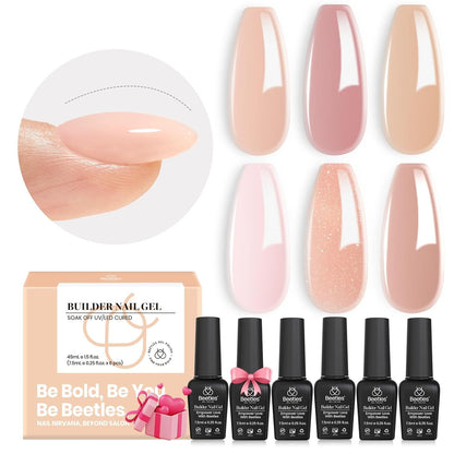 Beetles Builder Nail Gel 12 Pcs, 8-in-1 Pink Pastel Nude Gel Builder for Nails Beige White Colors Hard Gel Builder Extension Gel Nail Strengthener Nail Art Design Spring Gifts for Girls and Women