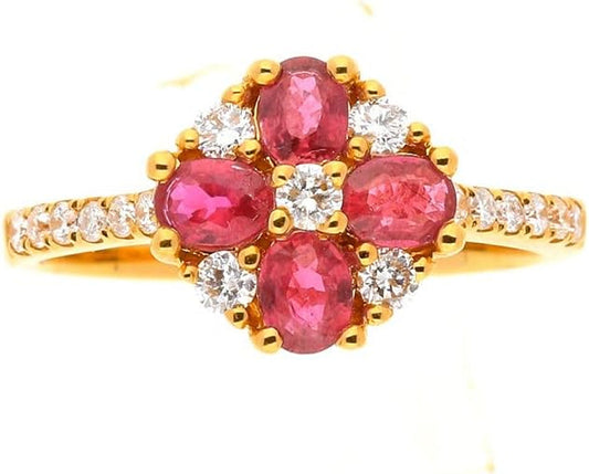 18K Yellow Gold Mozambique Genuine Ruby Ring with Diamonds for Women | Ethically, Authentically & Organically Sourced (Oval) Shaped Ruby Hand-Crafted Jewelry for Her | Ruby Ring for Women