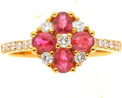 18K Yellow Gold Mozambique Genuine Ruby Ring with Diamonds for Women | Ethically, Authentically & Organically Sourced (Oval) Shaped Ruby Hand-Crafted Jewelry for Her | Ruby Ring for Women