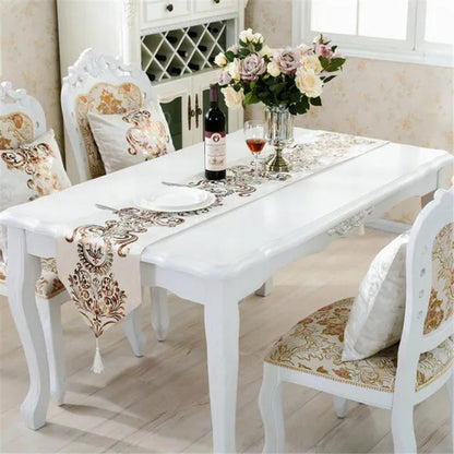 European Table Runner Modern Luxury Brocade Table Runner with Tassel Classic Decoration for Cabinets and Dining Table