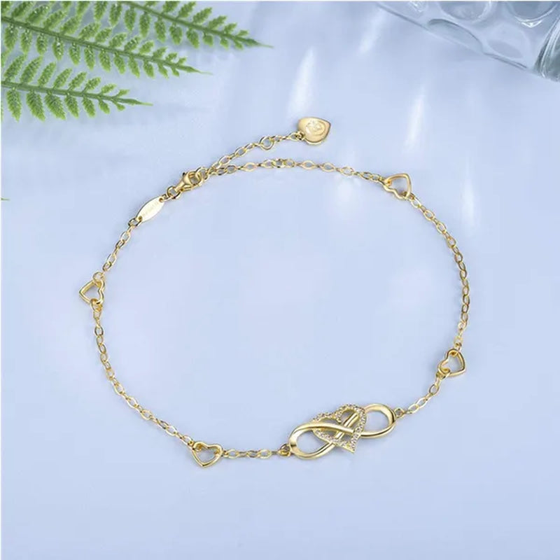 Exquisite Fashion Womens Ankle Bracelet 925 Sterling Silver Anklet Cubic Zirconia Infinity Heart Summer Beach Stylish Chain Adjustable Gift for Women