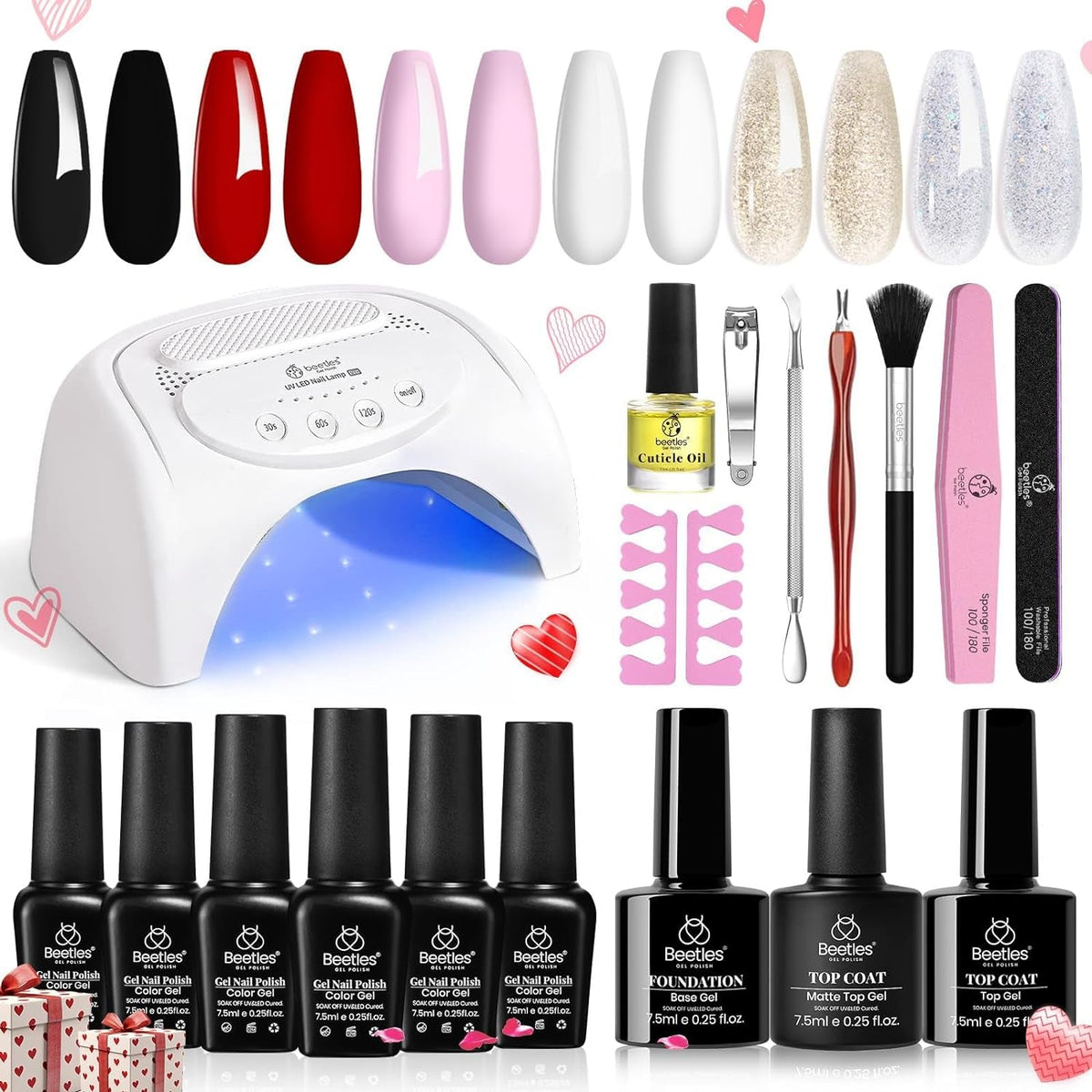 Beetles Purple Burgundy Red Gel Nail Polish Kit with Uv Light 48W LED Nail Lamp Dryer Spring Colors Neutral Gel Polish Starter Kit Peach Pink Manicure Set Soak off Gel Polish Skin Tone Gifts for Women