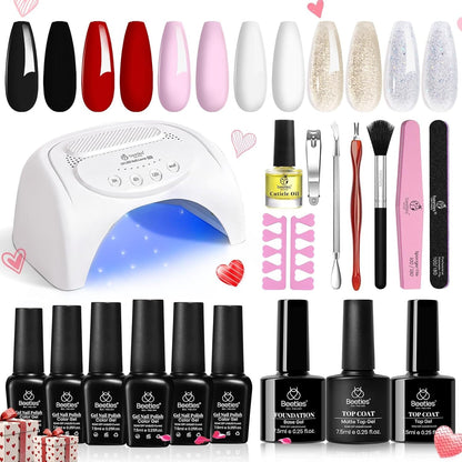 Beetles Purple Burgundy Red Gel Nail Polish Kit with Uv Light 48W LED Nail Lamp Dryer Spring Colors Neutral Gel Polish Starter Kit Peach Pink Manicure Set Soak off Gel Polish Skin Tone Gifts for Women