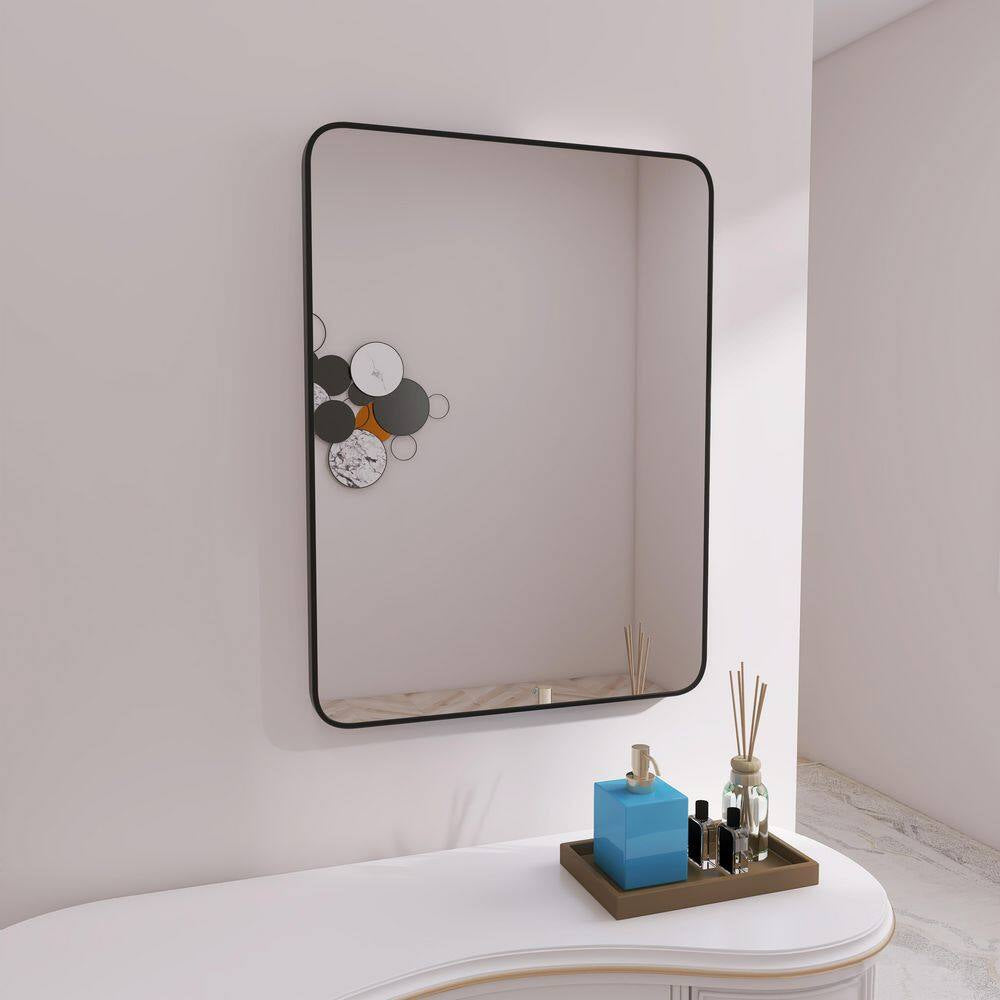 24 In. W X 32 In. H Rectangular Metal Framed Wall Bathroom Vanity Mirror in Matte Black
