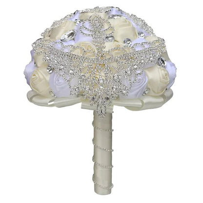 21CM Creative Ribbon Silk Rose Bride Holding Flowers Rhinestone Brooch Tassel Wedding Bouquet Wedding Party Bridal Bouquet Photography Props