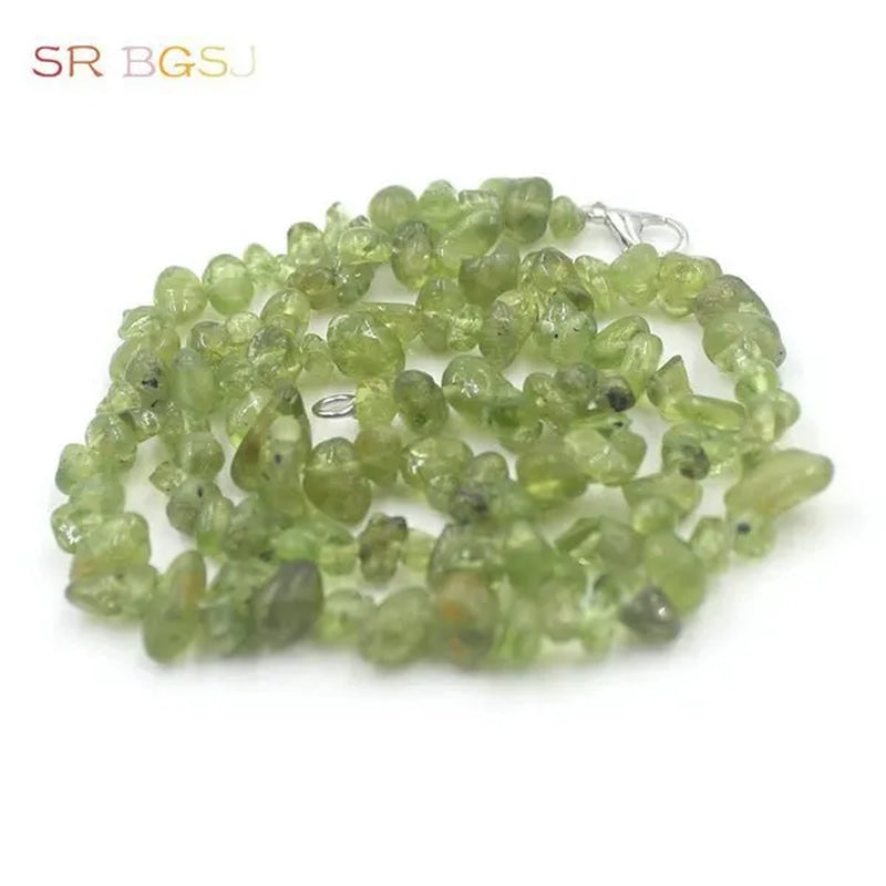 Genuine Green Peridot Natural Gemstone Chips Women Elegant Jewelry Necklace 18"