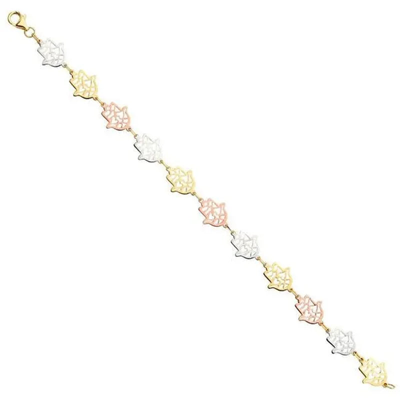 Precious Stars AB-0686 7.5 in. 14K Tri-Tone Hamsa Hand of Fatima Bracelet