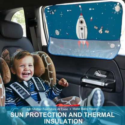 Car Sun Shade Cover Cartoon Side Window Curtain Sunshade Visor Heat Shield UV Protector For Kid Baby Children W/ Storage Net