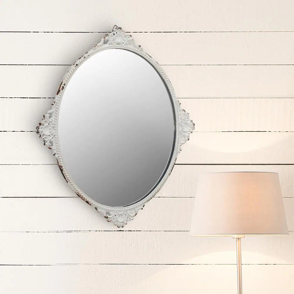 Small Oval White Victorian Mirror (11.654 In. H X 10.039 In. W)