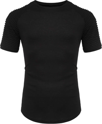 Men'S Muscle T-Shirt Pleated Raglan Sleeve Bodybuilding Gym Tee Short Sleeve Fashion Workout Shirts Hipster Shirt
