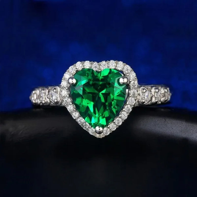 NEW 925 Sterling Silver Green Heart AAA CZ Czircon Lady Wedding Ring