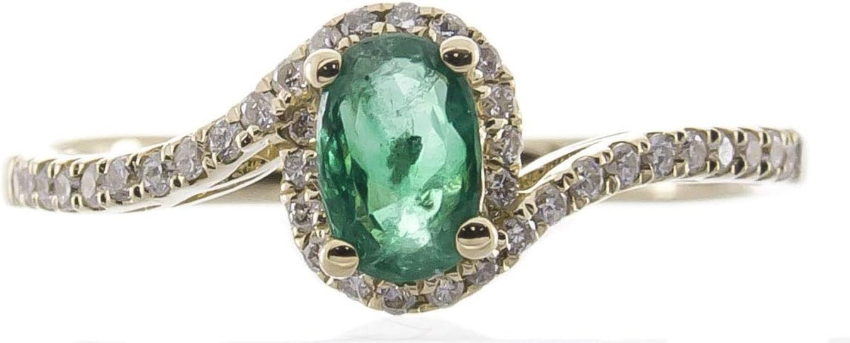 10K Yellow Gold Natural Zambian Emerald Ring with Natural Diamonds for Women | Ethically, Authentically & Organically Sourced Oval-Cut Emerald Hand-Crafted Jewelry for Her | Emerald Ring for Women.