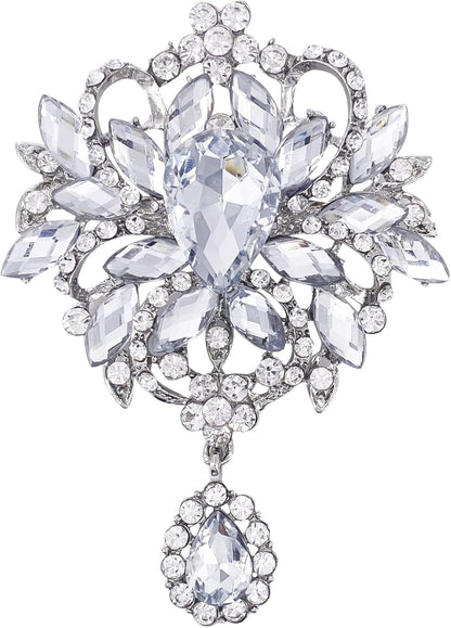 Wedding Bridal Big Brown Crystal Rhinestone Bouquet Brooch Pin for Women Golden Tone