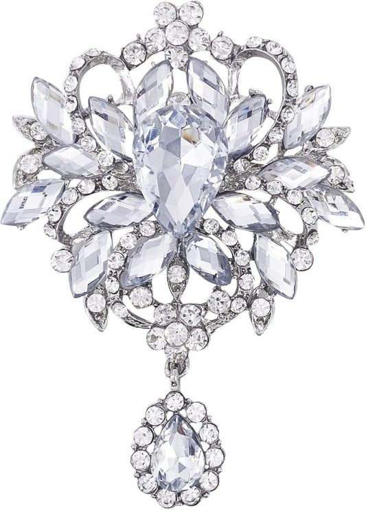 Wedding Bridal Big Brown Crystal Rhinestone Bouquet Brooch Pin for Women Golden Tone