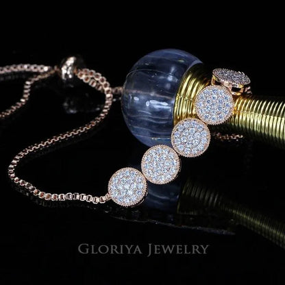 Gloriya Glitter 5 Pcs Round Shaped Full Micro Inlay Tiny CZ Zirconia Designer Bar Slider Bracelet Women Jewelry With White Gold Plated（Size :Adjustable）