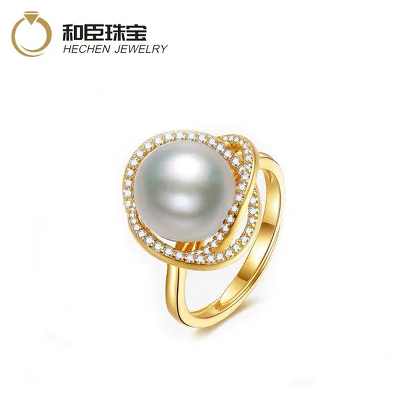 925 sterling silver with diamonds natural south sea gold pearl pearl powder ring pearl ring finger ring for girlfriend to send mother