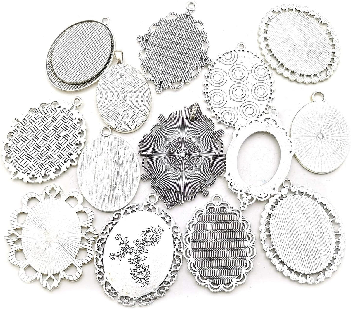 10 Pendant Trays, 30X40Mm, Blank Oval Cabochons Base Setting Bezel Frame Metal Cameo for Photo Pendant Jewelry Making (Antique Silver-Hm278)