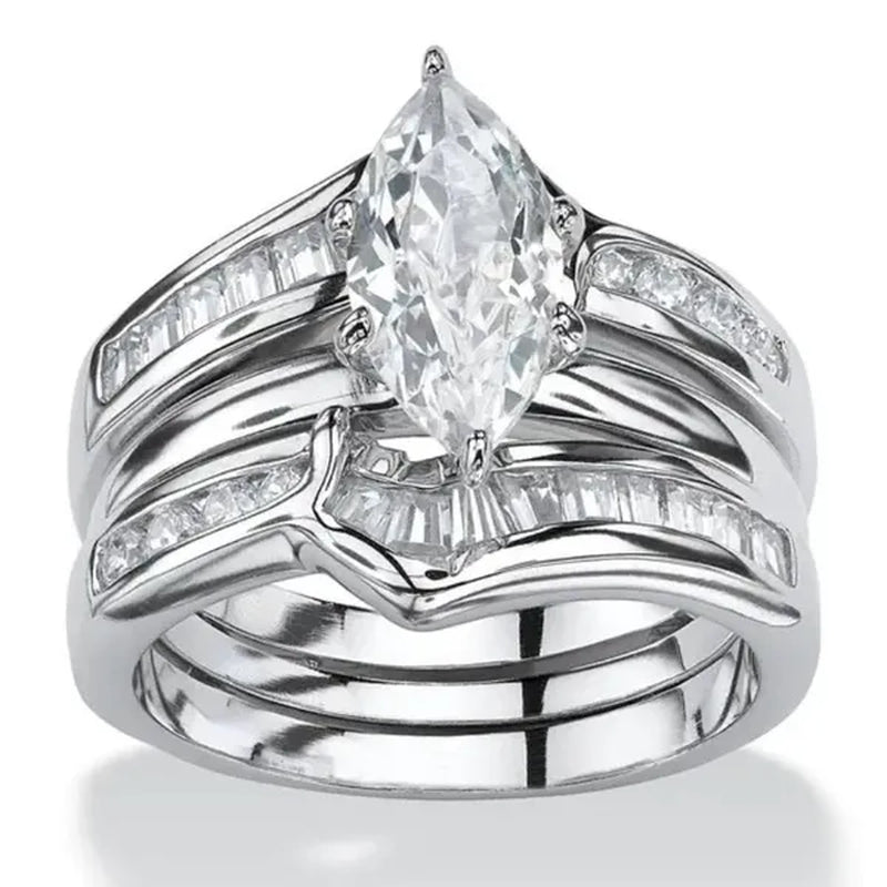 Trendy Bridal Wedding Rings 3 Pcs/set Marquise Cut Cubic Zirconia Diamond Rings for Women Engagement Proposal Gift Jewelry