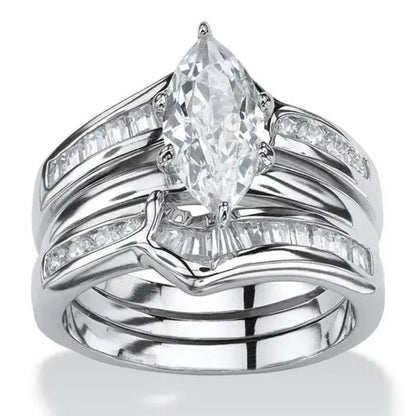 Trendy Bridal Wedding Rings 3 Pcs/set Marquise Cut Cubic Zirconia Diamond Rings for Women Engagement Proposal Gift Jewelry