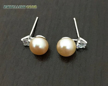 charming natural fresh water stud pearl earrings 8mm fine jewelry 925 sterling silver zirconium white black purple brown blue