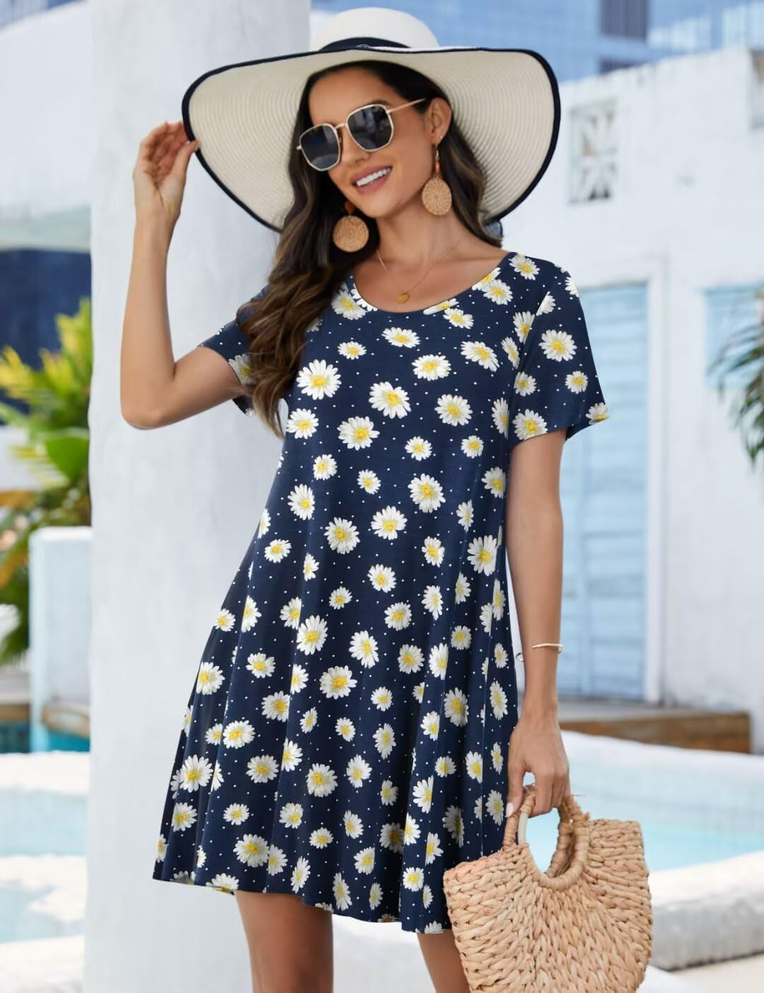 plus Size Summer T-Shirt Casual Dresses for Curvy Women Flowy Swing