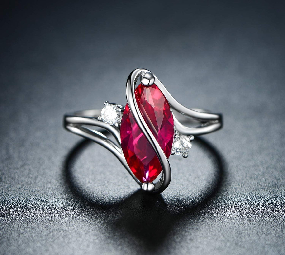 Rose Gold & White Gold Plated Created Ruby, White Fire Opal & Cubic Zirconia Accents Ring