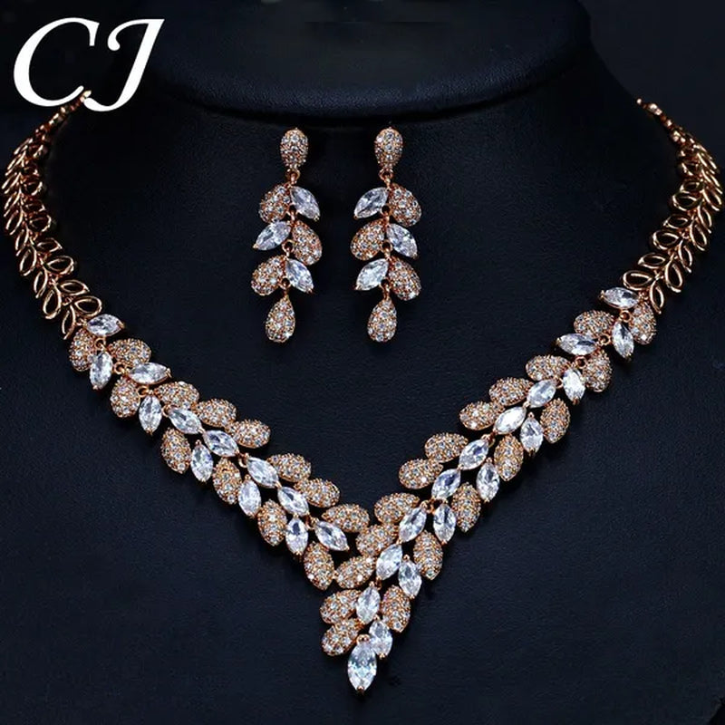 CANDICE High Quality Green Crystal Dubai Gold Plated Jewelry Sets Luxury CZ Stone African Necklace Earrings Wedding Set for Bridal Party